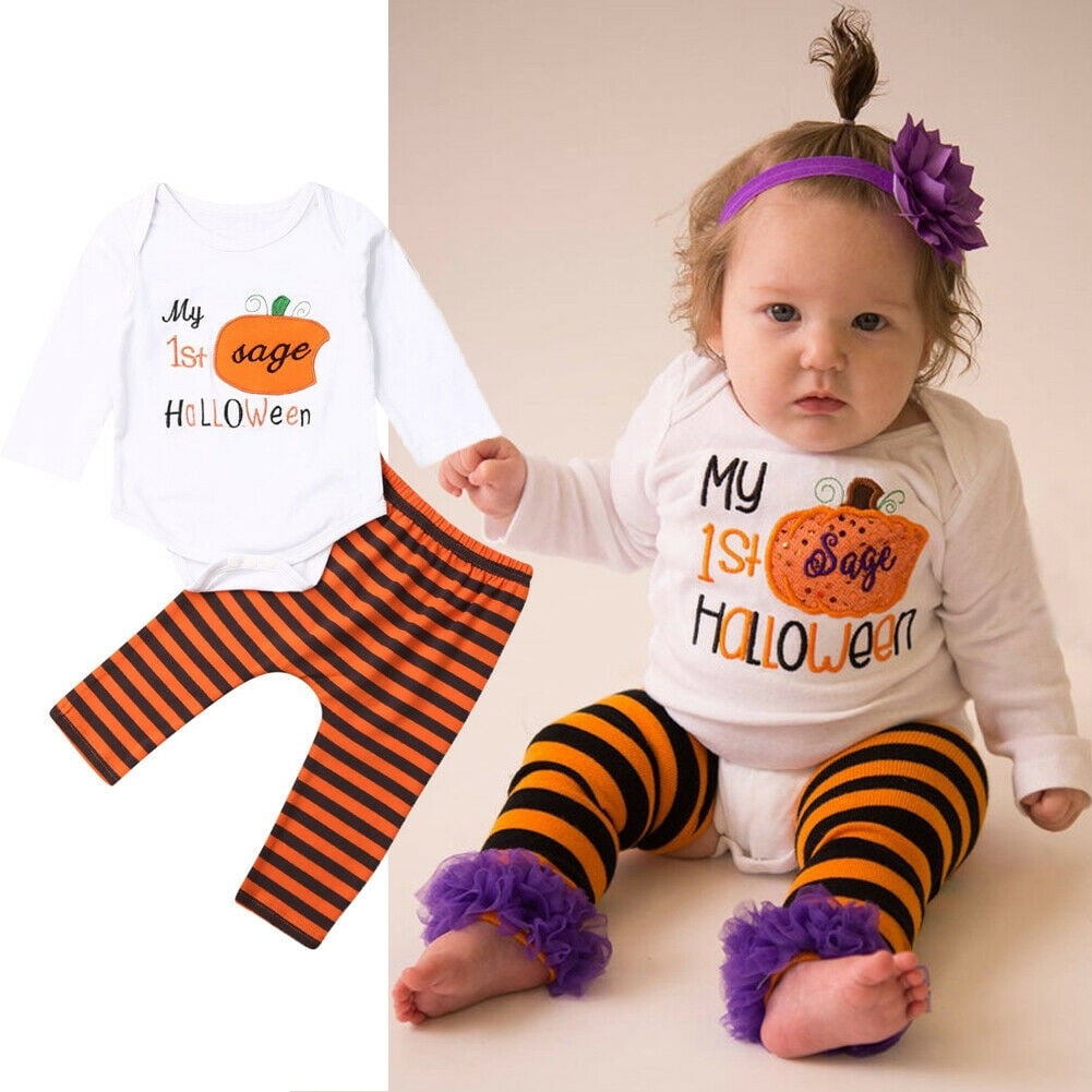 Newborn Baby Boys Girls Romper 1st Halloween Outfit Long Sleeve Pumpkin Clothes