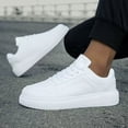 thumbnail image 2 of Two-Tone Blue White Platform Leather Skate Board Sneakers, 2 of 5