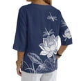 thumbnail image 2 of Xoenoiee Lotus Flwoer Leaves Dragonfly Print Button Down Shirts for Women Summer 2026 Cotton Linen V Neck 3/4 Sleeve Tops Loose Vacation Beach Blouses Tunic, M, 2 of 7