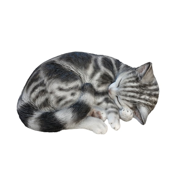 Hi-Line -Tabby Dreams: Enchanting Black & White Polyresin Sleeping Cat Figurine