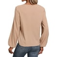 thumbnail image 7 of QAFOPEH Women Contrast Color Guipure Lace V Neck Long Sleeve Textured Top, 7 of 7