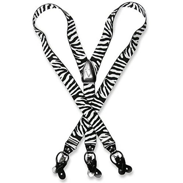 Men s ZEBRA Print SUSPENDERS Y Shape Back Elastic Button Clip Convertible