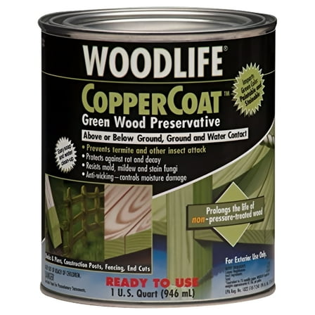 Woodlife CopperCoat Green Water-Based Wood Preservative Wood Finish, 1 Quart
