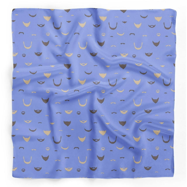 Bimba Blue Moustache Face Pure Silk Printed Head Bandanas Summer Neck Wrap Scarf 40 x 80 Inches