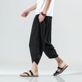 thumbnail image 4 of 2023 Summer Harajuku Calf Length Casual Men's Pants Wide Leg Cotton Linen Harem Baggy Pants Fashion Men's Clothing, 4 of 6