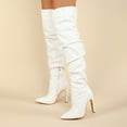 thumbnail image 2 of Slouchy Thigh High Boots for Women Sexy Leather Pointed Toe Pumps Heels Over The Knee Tall Boots with Zipper, 2 of 8