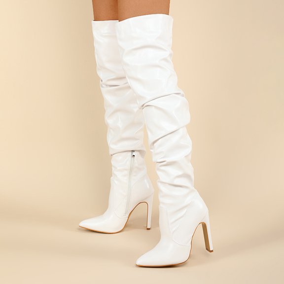 Over The Knee Thigh High Boots For Women Sexy Pointed Toe Side Zipper Leather Boots
