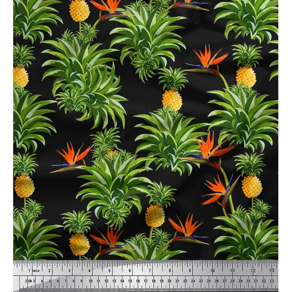 Soimoi Cotton Duck Fabric Leaves,Floral & Pineapple Fruits Print Sewing Fabric Yard 42 Inch Wide