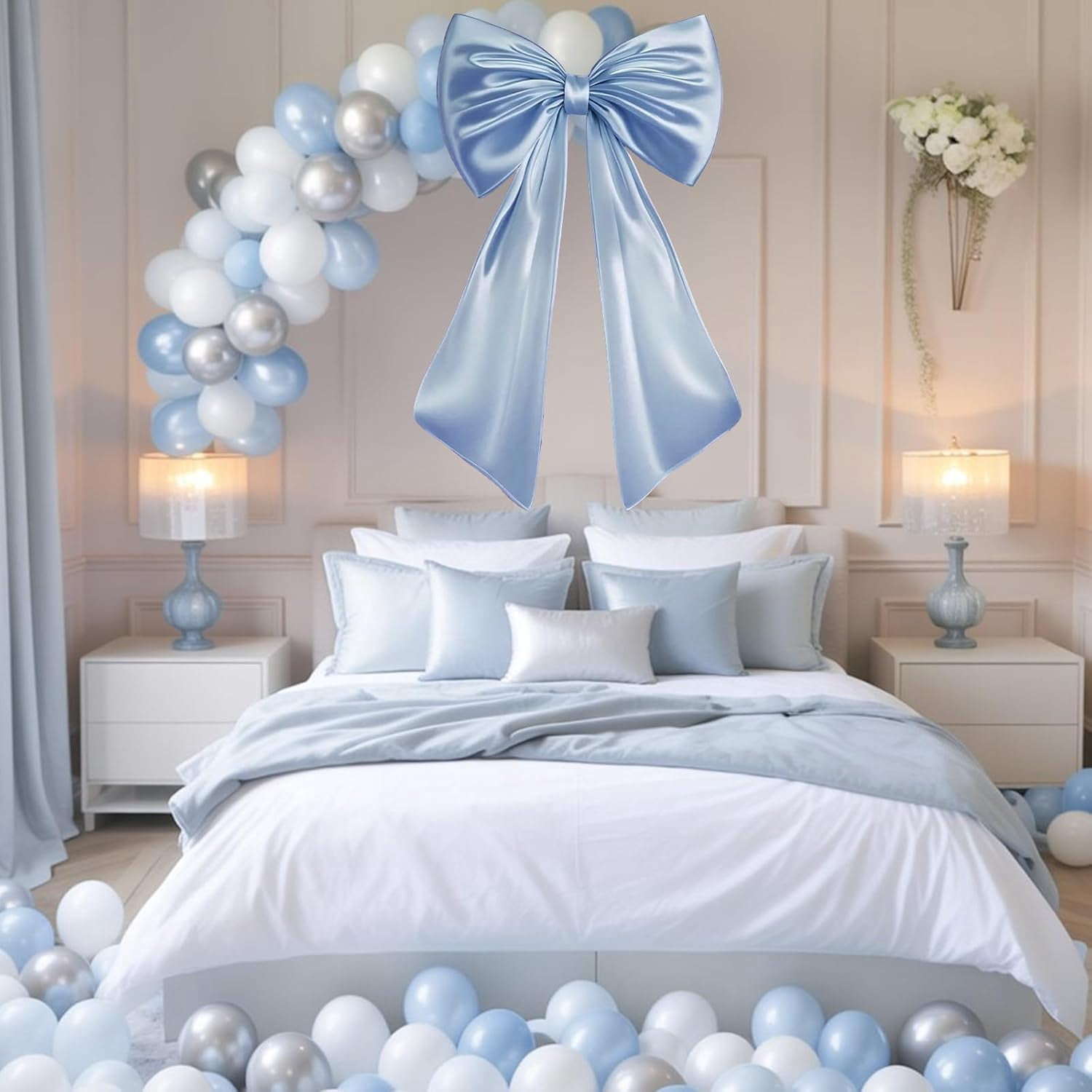 Big Blue Bow Room Decor 40x24 in Large Baby Blue Coquette Decorations for Party, Giant Ribbon Tie as Something Blue for The Bride on Wedding Backdrop Wall Decor (Internal Stability Layer)