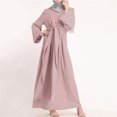 thumbnail image 2 of GENEMA Women Arab Abaya Lace-Up Waist Muslim Maxi Dress Islamic Long Sleeve Kaftan Robe, 2 of 10