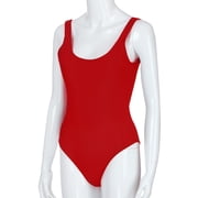 High Cut One Piece Swimsuit for Women, Low Back Scoop Neck Retro 80s Bathing Suit with Elastic Fit Tankini Style