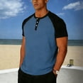 thumbnail image 3 of Mens Henley Shirts Raglan Short Sleeve Casual Baseball Tees Summer Classic Color Block Workout T- Shirts Blue, 3 of 4