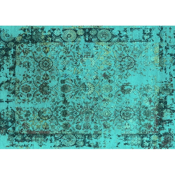 Ahgly Company Machine Washable Indoor Rectangle Oriental Turquoise Blue Industrial Area Rugs, 5' x 8'