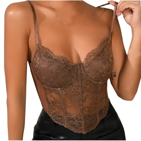 Kaemgyyd Corset Tops for Women Fashion Going out Outfit Lace Mesh Cami Top Spaghetti Strap Party Clubwear