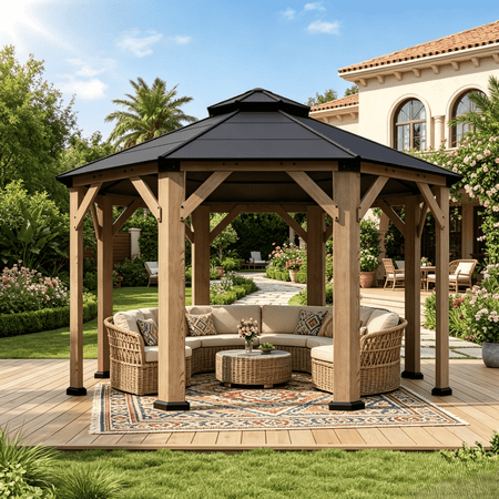 Clouddwell 13' x 13' Octagon Cedar Wood Gazebo with Hardtop Roof, Outdoor Patio Gazebo Pavilion for Backyard, Garden, Deck & Poolside