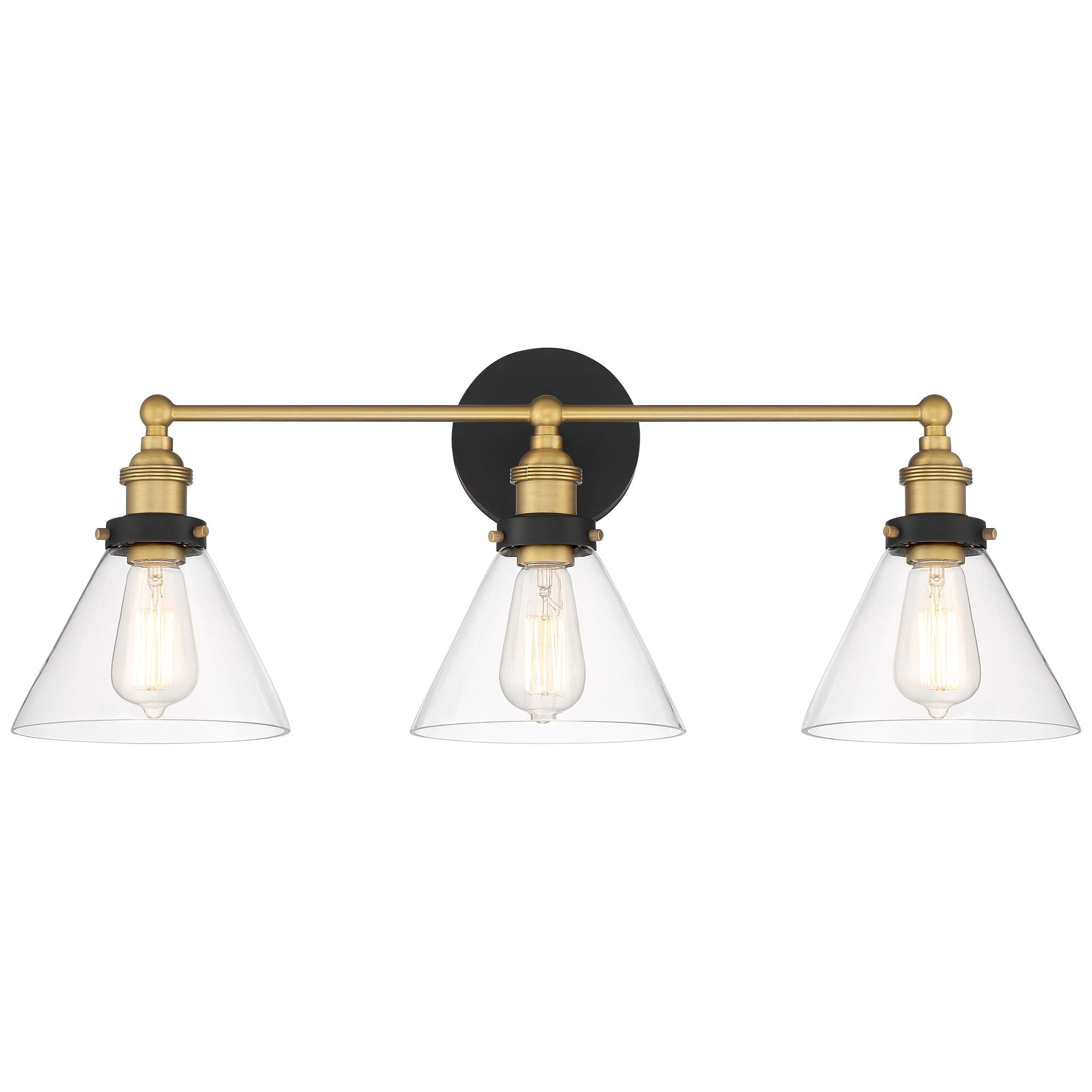 360 Lighting Burke Industrial Wall Light Black Brass Hardwire 28" 3-Light Fixture Clear Glass Shade for Bedroom Bathroom Vanity Reading Living Room