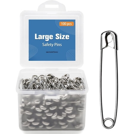 3 Inch Large Safety Pins - 100 count Heavy Duty Steel Wire Pins (Large Size)