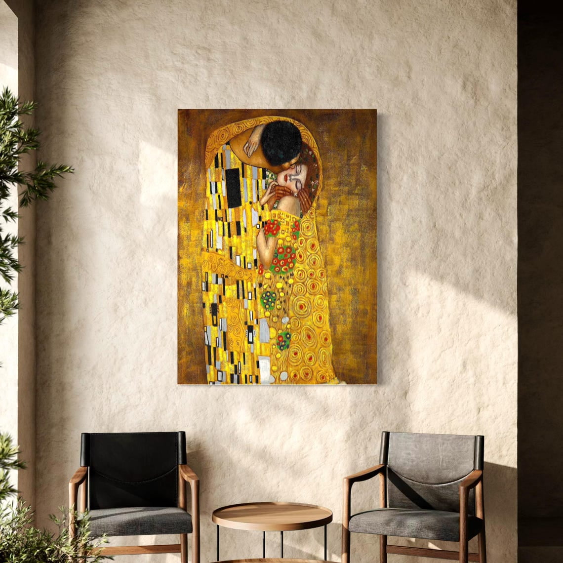 Gustav Klimt The Kiss Canvas Wall Art Poster Print, Art Nouveau Gold Reproduction, Poster Only