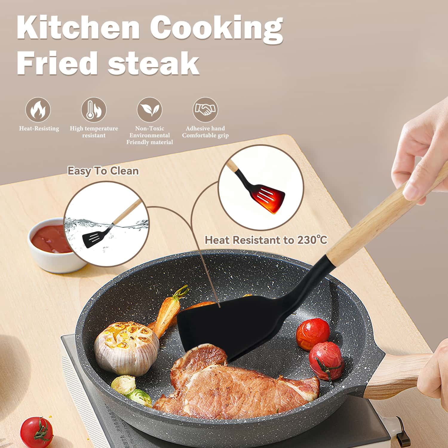 19pcs Cooking Utensils Set, Kitchen Set Utensils Set with 11 Pieces Spatula Cooking Utensils,Heat Resistant Silicone Utensils 5 Piece Sharp Knife Set 1 Scissors and 1 Utensil Cutting Board Black