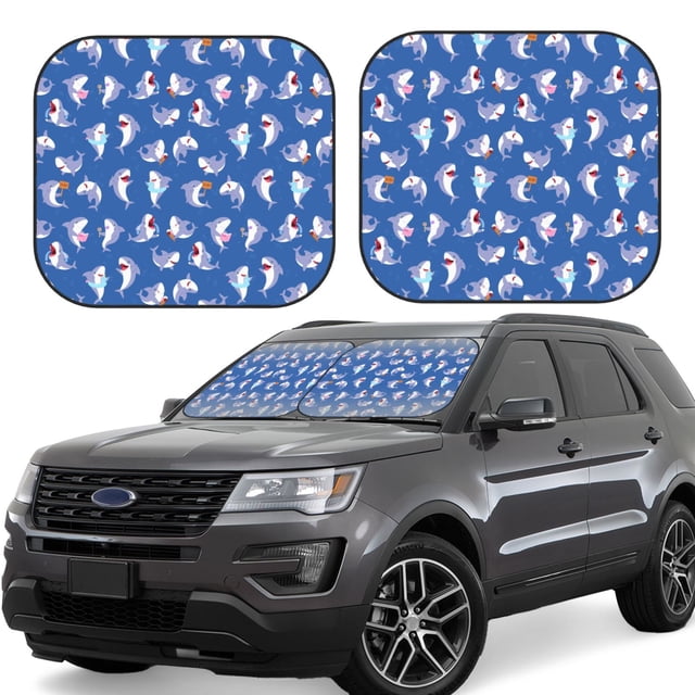 Vsdgher Cute Shark Print Car Windshield Sun Shade, Reflective Sunshade Window Sunshade Sun Visor Protector Fit for Cars,Trucks,SUVs-Large