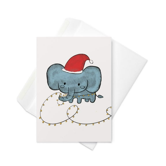 Cute Elephant Christmas Card with Santa Hat – Festive Holiday Greeting Card – Blank Inside, Envelope Included – Ideal for Family and Friends During the Holiday Season