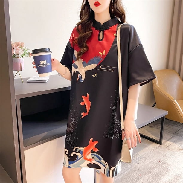 Vestidos alegres estilo étnico moda mejorada cheongsam diario niñas retro vestidos de mujer de talla grande