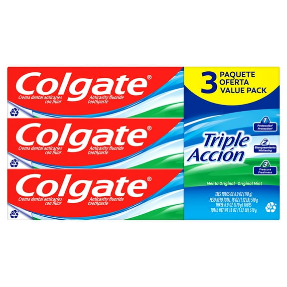 Colgate Triple Acción Crema Dental, Paquete de 3, Tubos de 6 oz