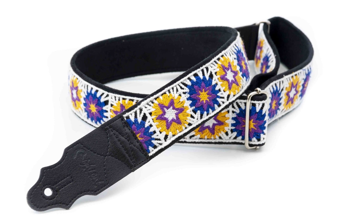 RightOn! Straps Crochet Guitar Strap | Vintage-Inspired Vegan Leather Strap - White