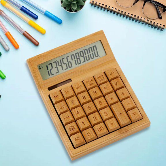 Calculadora solar CUTICAT de escritorio 12 dígitos de bambú para estudiantes Oficina hogar