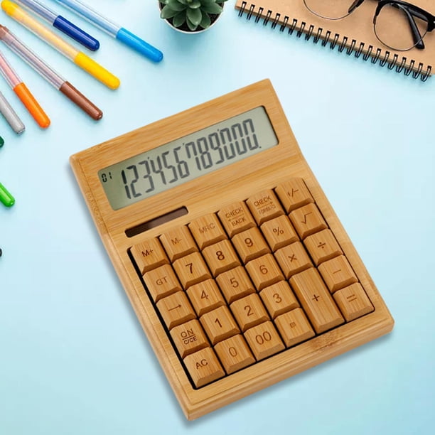 Calculadora de escritorio Hugo de 12 dígitos de bambú botones grandes con energía solar
