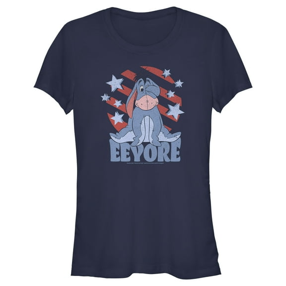 Junior's Winnie the Pooh Star-Spangled Eeyore Graphic Tee Navy Blue Large