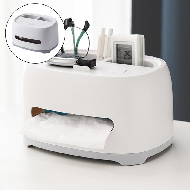 Cubierta de caja de pañuelos de papel grande multiusos remoto Papelería Lápiz Organizador Contenedor Caso Teléfono Teléf gris Macarena sostenedor del tejido