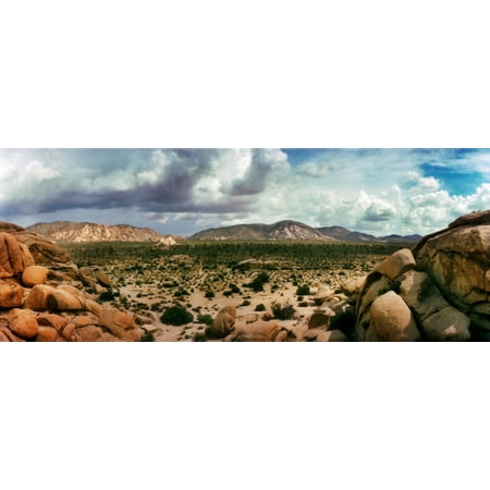 Rock formations on landscape against cloudy sky Joshua Tree National Park San Bernardino County California USA Canvas Art - Panoramic Images (6 x (Best National Parks In California)