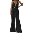 thumbnail image 2 of Gaecuw Jumpsuits for Women Dressy Wedding Sleeveless Cold Shoulder Spaghetti Strap Overall Halter Neck Band Collar Solid Onesie One Piece Outfits Casual Long Pants Wide Leg Summer Romper Ankle Length, 2 of 5