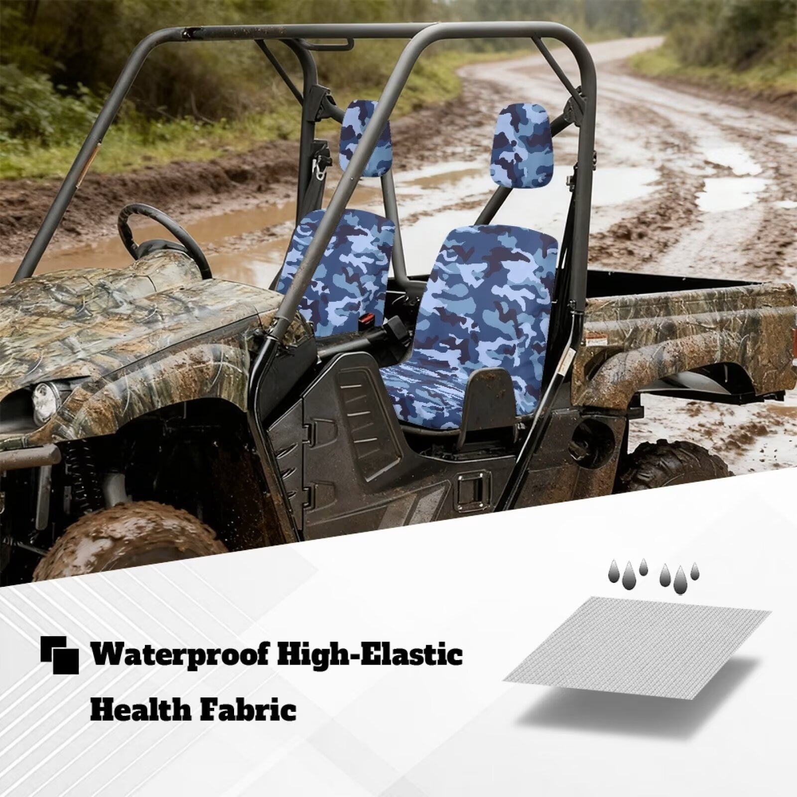 KUIFORTI Blue Camouflage UTV Seat Covers Full Protection Seats Cover with Headrest Covers Rhino UTV Accessories Compatible with Yamaha Rhino 700 660 450 2004-2021