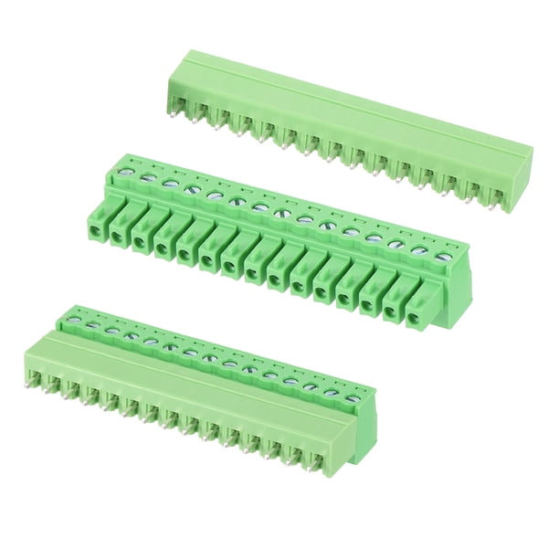 Conectores de bloque de terminal PCB enchufables Uxcell, 2 juegos de 15 pines 3.81mm/0.15" para proyectos electrónicos (Verde, 58x21.5x11mm)