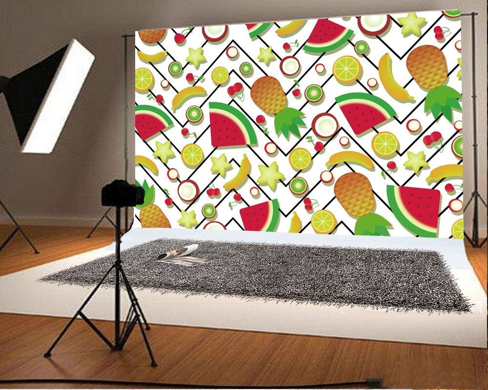 10x8ft Fruits Backdrop Photography Banana Apple Lemon Pattern Photo Props Backgrounds for Photography Kids Adults Party Events Decoration Wallpaper Photo Studio LLFU019
