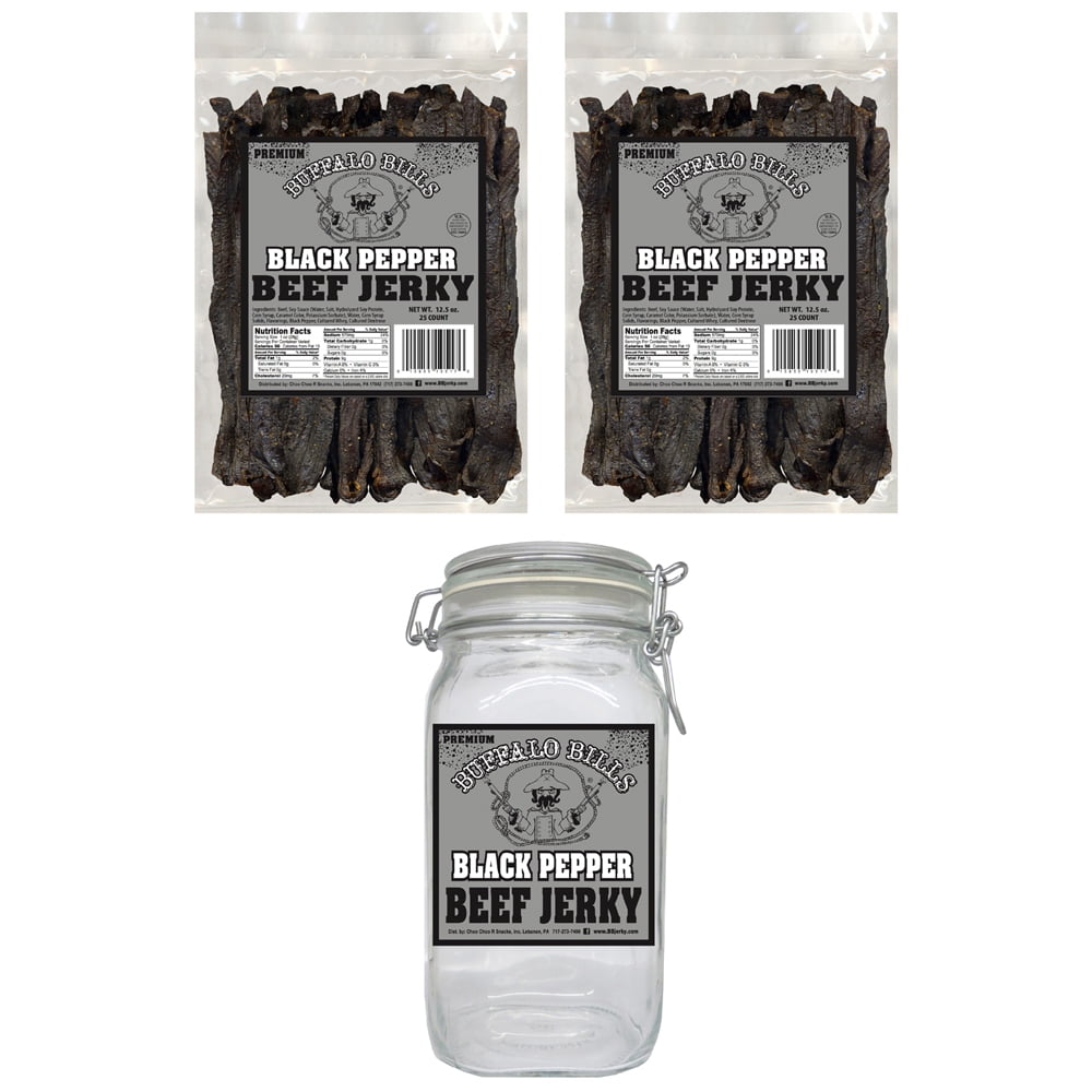 Buffalo Bills Black Pepper Beef Jerky 2 Bag Starter Kit (2 bags and 1 jar)