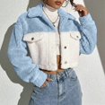 thumbnail image 3 of Cropped Jacket Women Long Sleeve Button Down Collared Color Block Casual Fuzzy Jackets Winter Coats Cardigan Outerwear, 3 of 7