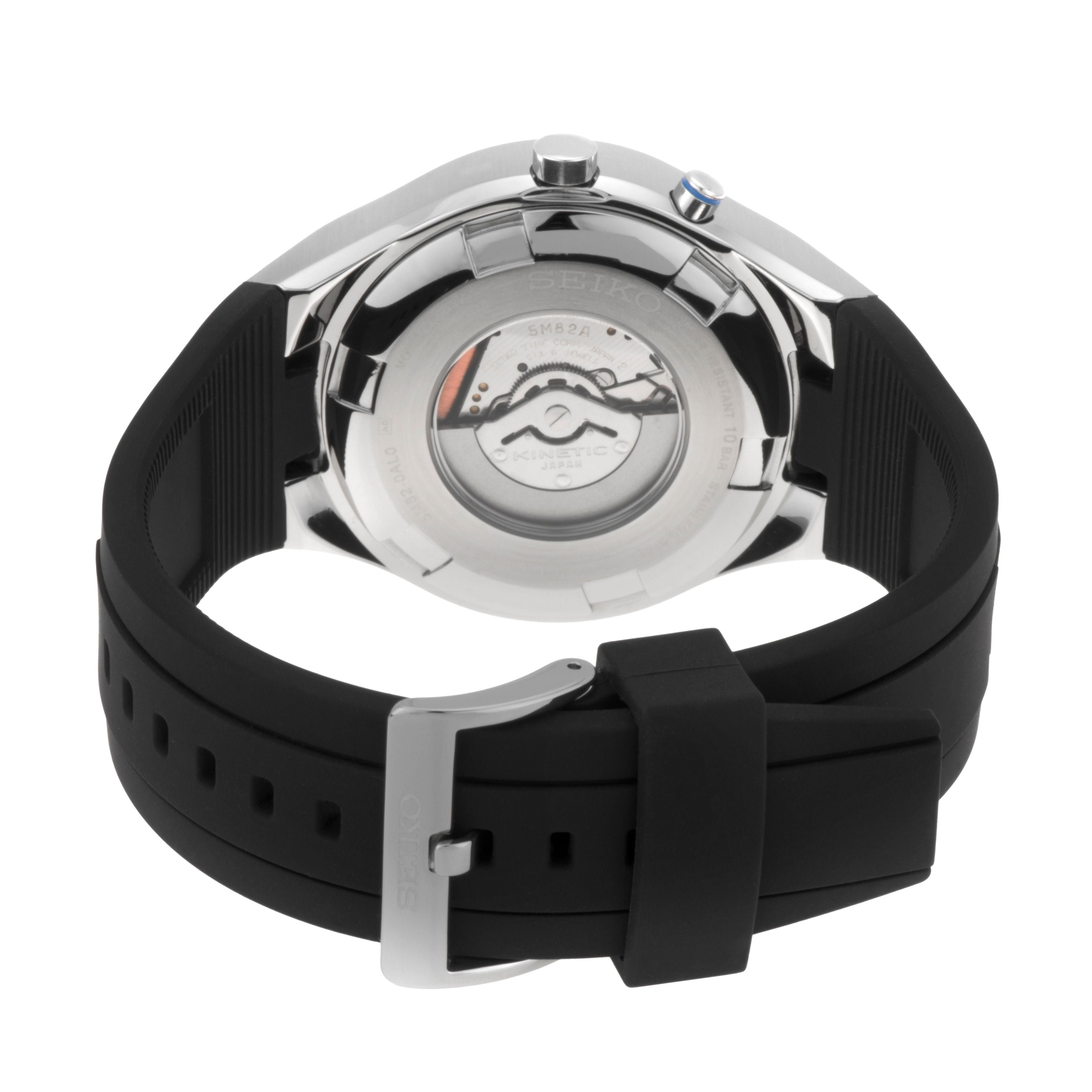 Seiko Men's SKA651 Black Dial Black Silicone Strap Power Reserve Kinetic  Watch 