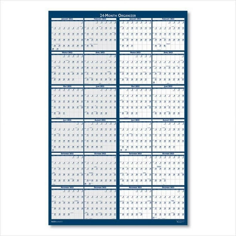 Reversible/Erasable 2 Year Wall Calendar, 24 x 37, Light Blue/Blue/White Sheets, 24-Month (Jan to Dec): 2024 to 2025 Reversible/Erasable 2 Year Wall Calendar, 24 x 37, Light Blue/Blue/White Sheets, 24-Month (Jan to Dec): 2024 to 2025