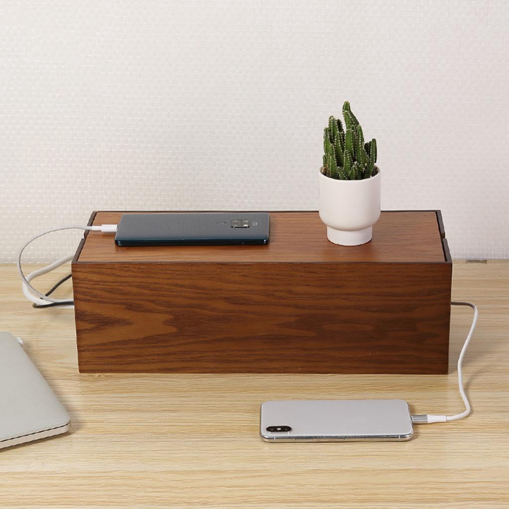 Cable Management Box Cord Organizer Wire Concealer Wooden Construction for Office Desk Home Entertainment Center