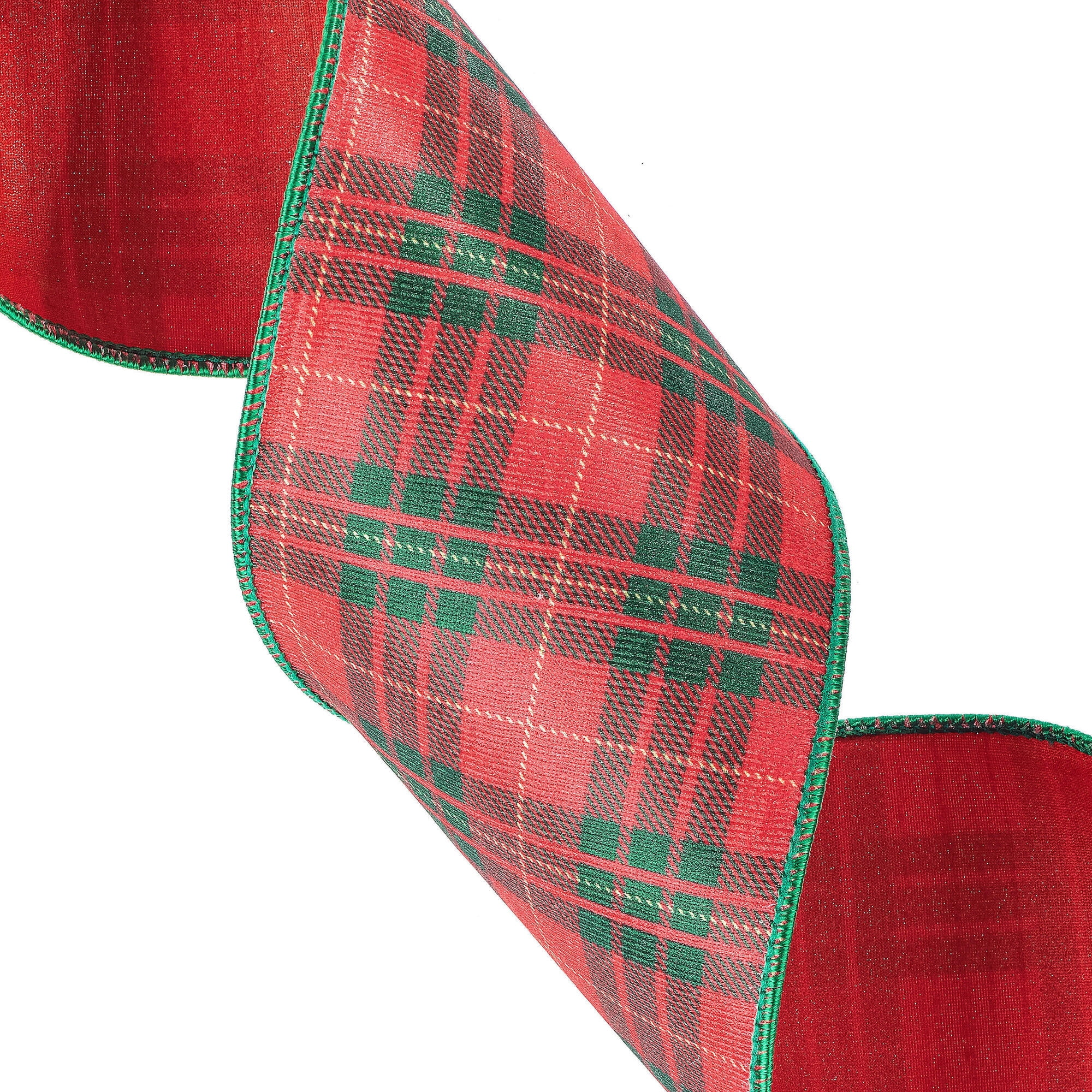 Vickerman 4" x 10 Yards Red/Green Plaid Wired Edge Christmas Ribbon.