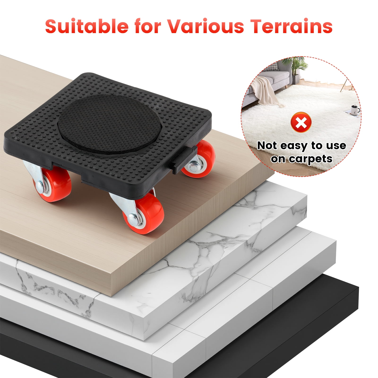 Furniture Movers, Furniture Moving Dolly Sliders & Lifter Tool Set with 4 Universal Wheels, 4.1 in x 4.1 in