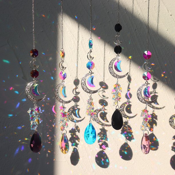 Cartel Colgante Crystal Diamond Wind Chimes Metal Hexagon Star Moon Adornos Decoración (5pcs) Wdftyju Libre de BPA