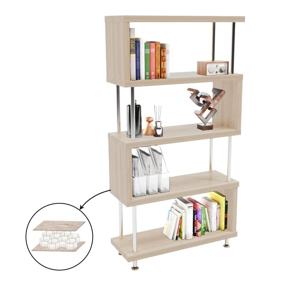 Lowestbest S-Shaped 5 Shelf Bookcase, Wooden Bookshelf Stand for Home Office Living Room