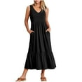 thumbnail image 1 of Robes Femmes Été 2023 Mode Féminine Col en V Sans Manches Poches Unies Robe Pull Patchwork Robes de Soirée pour Femmes Élégantes et Élégantes en Solde, 1 of 5