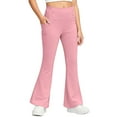 thumbnail image 3 of Feancey Girls Flare Fleece Lined Leggings with Pockets Winter Thermal High Waisted Yoga Pants Bootcut Tummy Control Pant Pink 140, 3 of 9