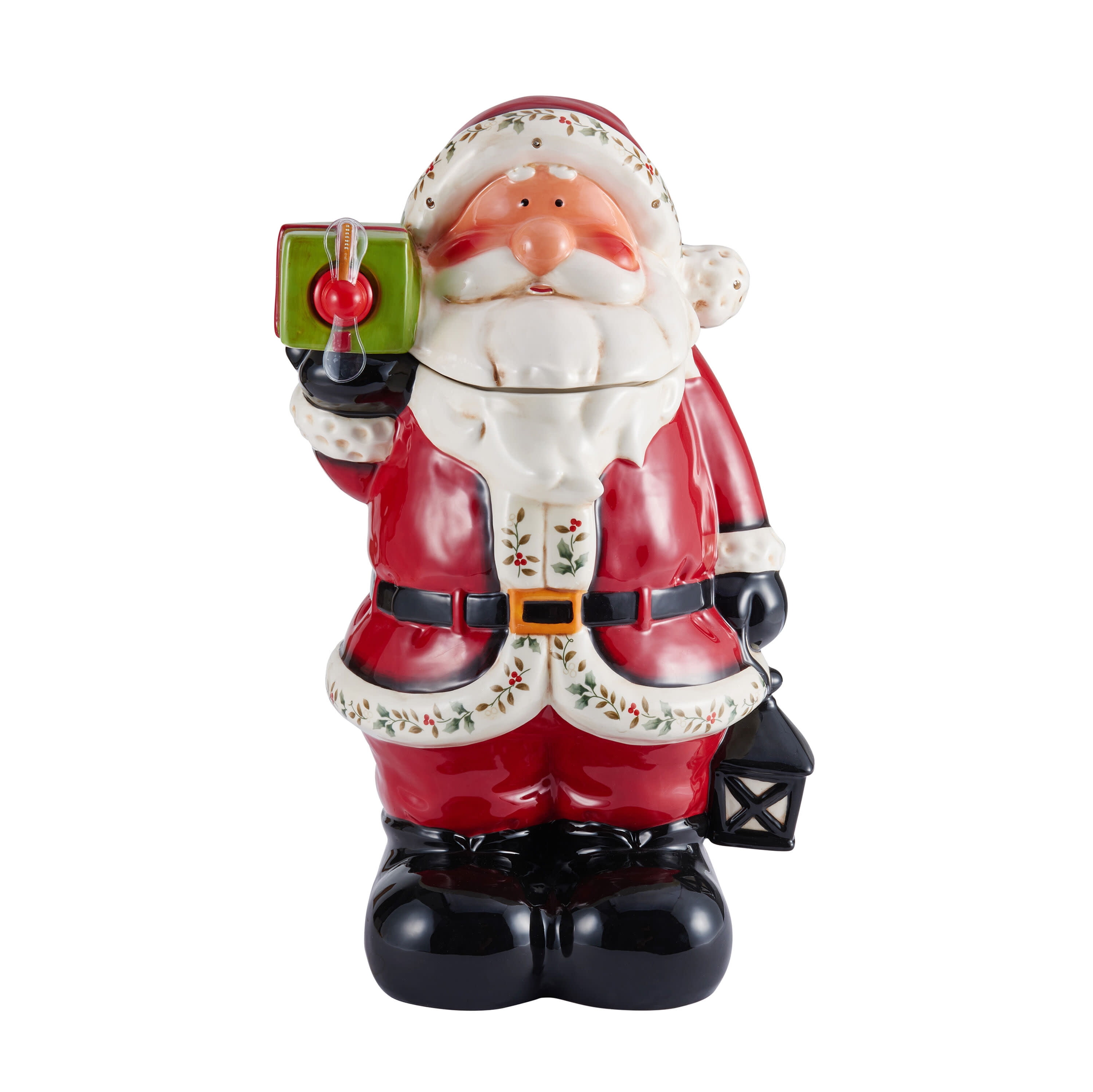 Lenox Holiday Santa Claus Ceramic Cookie Jar Christmas Holiday Holly Berry