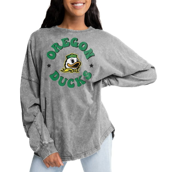 Women's Gameday Couture Gray Oregon Ducks Playing Around Faded Wash Oversized Long Sleeve T-Shirt